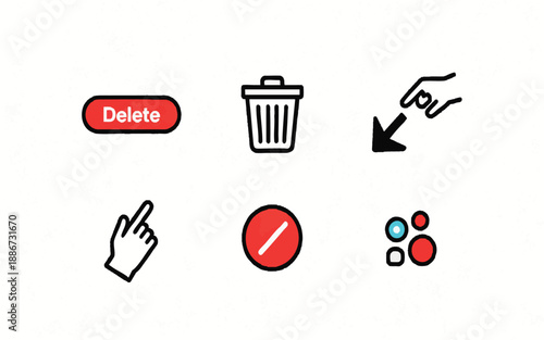 Delete and Remove Icon Set with Trash and Buttons