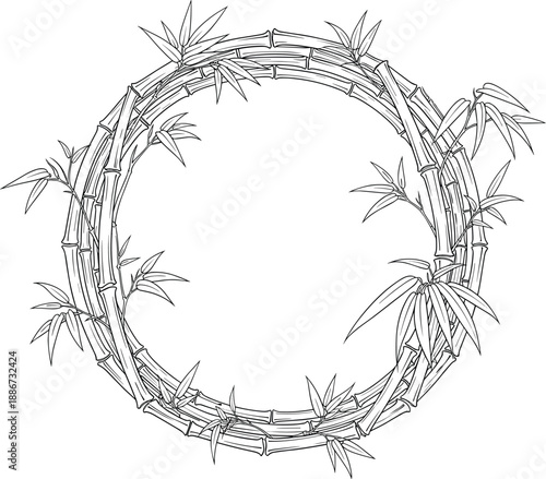 Elegant bamboo wreath with lush leaves on white background