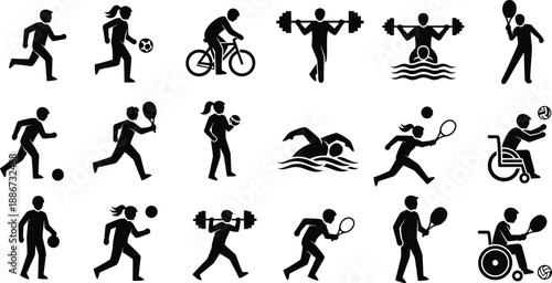 Easter sunday sports and fitness icons for easter egg hunters and runners