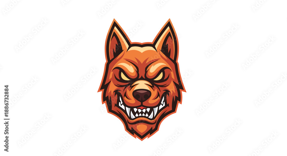 Fototapeta premium Angry Cartoon Dog Head with Sharp Teeth.