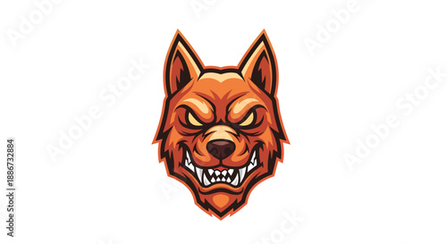 Angry Cartoon Dog Head with Sharp Teeth.