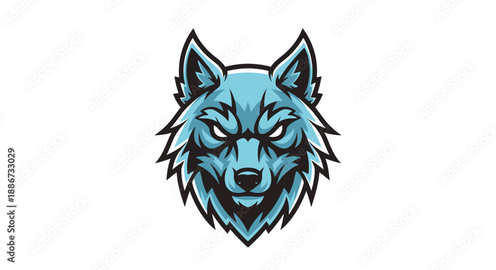 Fototapeta premium Blue Wolf Head Illustration with Angry Expression.