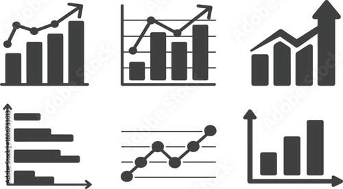 Business growth bar chart vector icon, financial data analysis graph set, success statistics progress arrow symbol