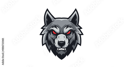 Gray Wolf Head Illustration with Red Eyes.