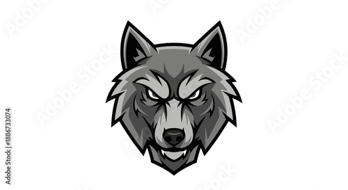 Gray Wolf Head Illustration with Sharp Teeth.