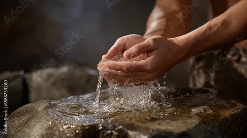 Pouring water into hot stone in sauna creates a tranquil atmosphere that enhances relaxation and wellness, ideal for promoting spa services or restorative retreats focused on rejuvenation.