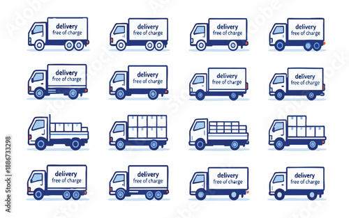 Free Delivery Truck Icon Set for Logistics and Shipping
