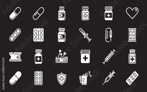 Medical Pharmacy Vector Line Art Icon Set Bundle