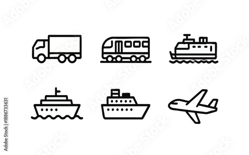 Logistics and Global Transportation Line Icon Set