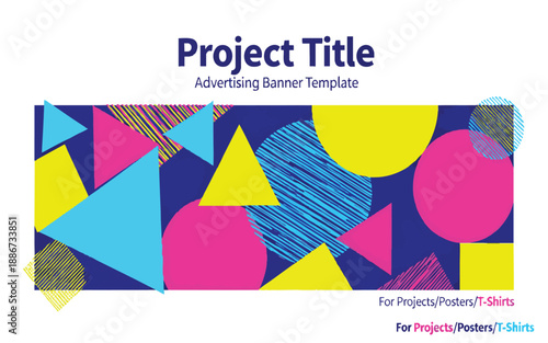Memphis Style Advertising Banner with Vibrant Geometric Shapes