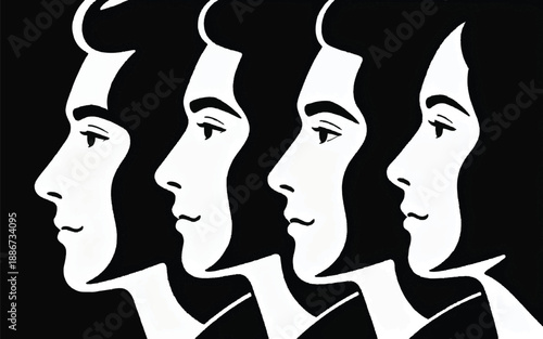 Minimalist Black and White Human Profile Silhouette Art