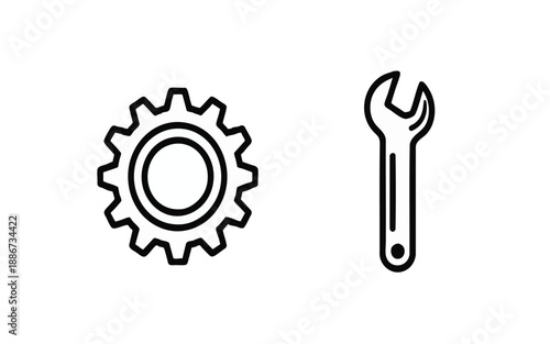 Minimalist Gear and Wrench Outline Tool Icon Set