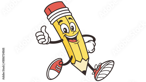Animated cartoon pencil giving a thumbs-up, confident smile, friendly mascot.