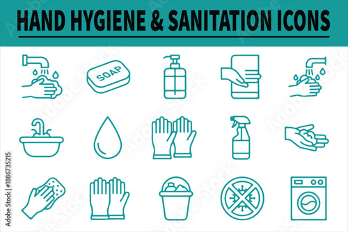 Hand Hygiene and Sanitation Icons Set. Cleaning Safety Symbols