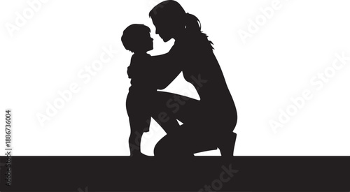 Silhouette of Woman Kneeling and Embracing a Child 1