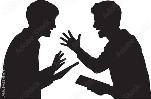 Two silhouettes arguing with hands raised conflict