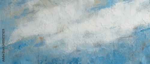 Torn and crumpled blue poster texture on wall, grunge urban street background for design project