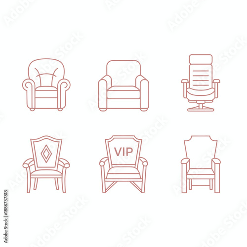 Outline illustrations of various chair designs in a minimalist style