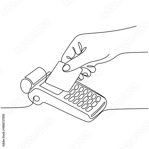 Line drawing of a hand using a card reader for payment