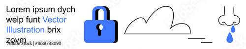 Cybersecurity, cloud storage, data privacy, user interaction, encryption, secure access. Blue lock with cloud symbol and human element. Cybersecurity and cloud storage