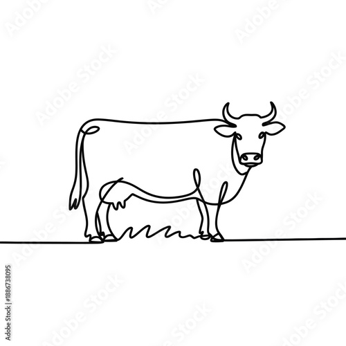 Minimalist one line drawing of a cow simple and elegant artwork