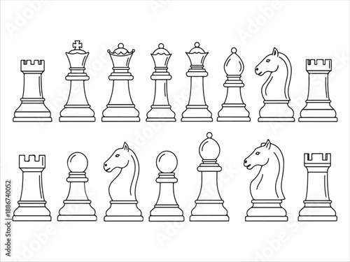 Chess Pieces Set Illustration for Coloring or Design