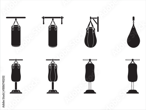 Collection of boxing bags and punching equipment illustrations