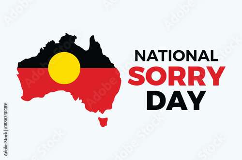 National Sorry Day poster vector illustration. Australia map silhouette with Australian Aboriginal Flag icon. Template for background, banner, card. 26 May every year. Important day