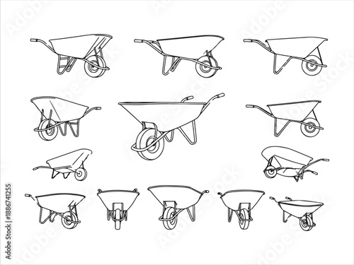 Collection of Wheelbarrow Line Art Illustrations in Black and White