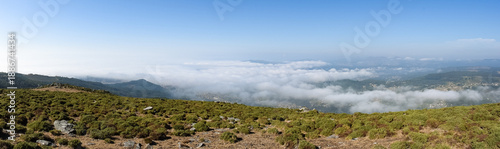 View from the mountain of clouds covering the val miñor. Baiona - Spain
