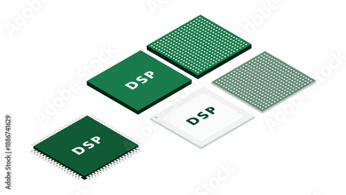 Isometric Signal Processing Layout of DSP Showing Physical Placement Within Communication and Real Time Processing Systems