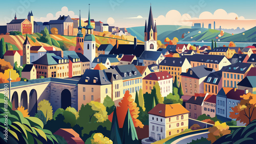 Very beautiful panoramic cityscape of Luxembourg revealing layered neighborhoods, green valleys, and elegant architecture that highlight the compact yet diverse character of this European capital.