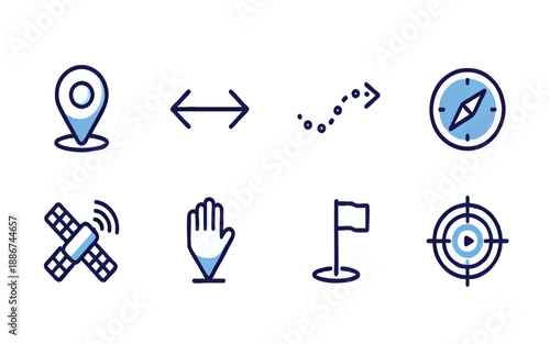 Navigation Map Icons Set with GPS Satellite and CompassPrint