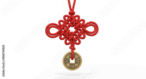 Red Knot Pendant with Coin Charm.