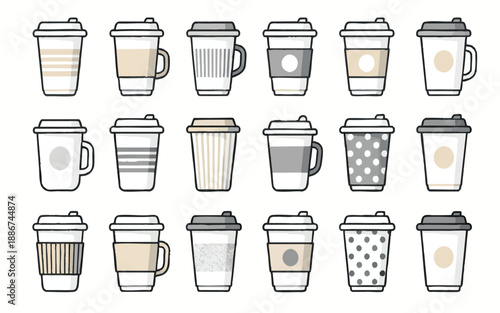 Vector Coffee Cup Icons Set and Disposable SymbolsPrint