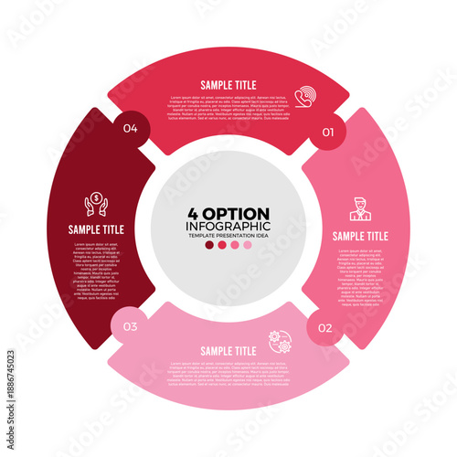 Circle chart infographic template with 4 options for presentations. Vector  editable illustration Eps