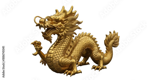 Golden Dragon Statue Mythical Creature Figurine.