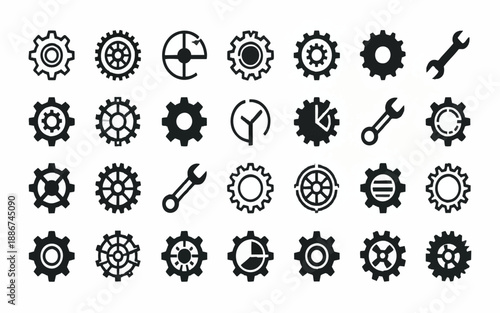 Cogwheel Gear Icon Set Manufacturing Setting SymbolsPrint