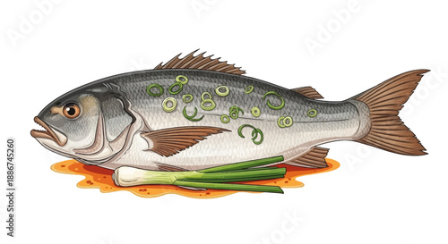 Gray Fish with Green Spots and Fins.