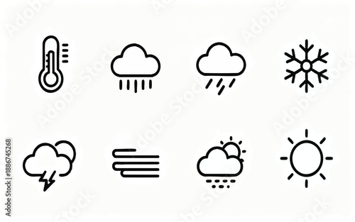 Weather Forecast Line Icon Set Rain, Sun and SnowPrint