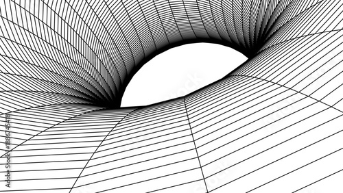 Monochrome Wireframe Grid Shape. Abstract 3D Geometric Shape