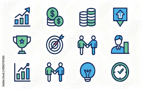 Startup Innovation and Business Growth Flat Icon Set