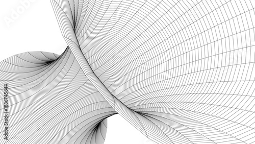 Monochrome Wireframe Grid Shape. Abstract 3D Geometric Shape