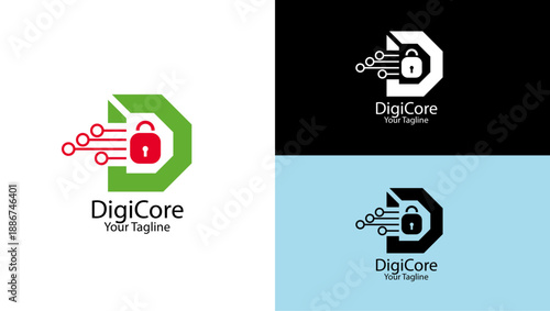 DigiCore Logo, D letter logo, D monogram logo, D initial logo, D modern logo, D minimalist logo