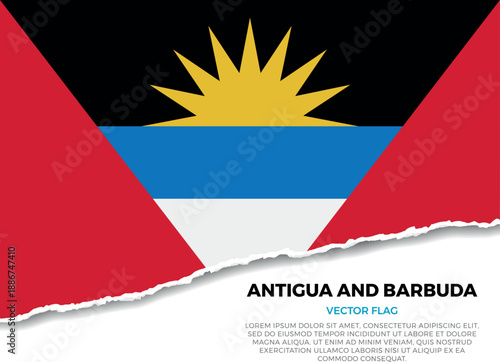 Flag of Antigua And Barbuda. Creative Torn Paper Edge Effect on transparent background