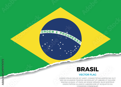 Flag of Brasil. Creative Torn Paper Edge Effect on transparent background