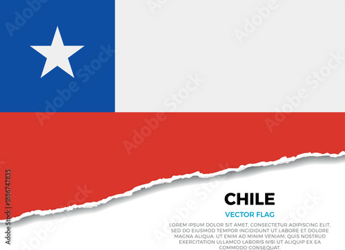 Flag of Chile. Creative Torn Paper Edge Effect on transparent background