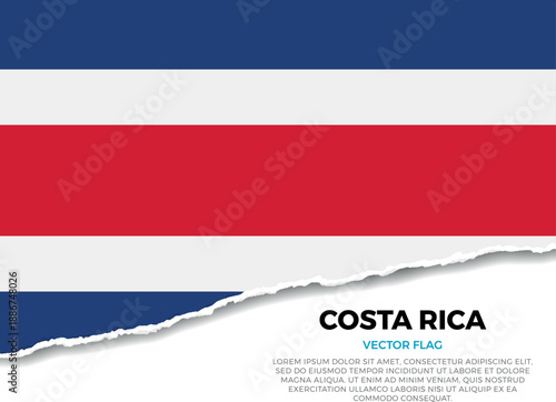 Flag of Costa Rica. Creative Torn Paper Edge Effect on transparent background