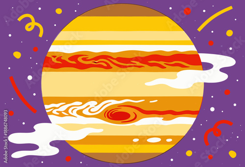 colorful artistic illustration of jupiter with abstract design on purple background