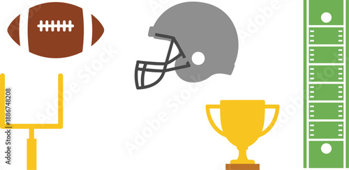 American football equipment including ball helmet goalpost field and trophy vector